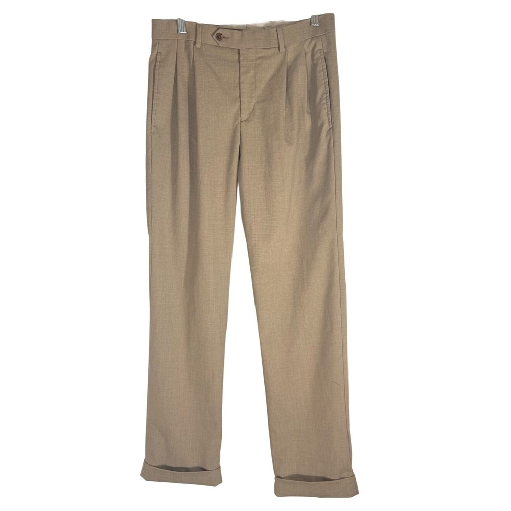 Lauren Ralph Lauren black label Men's 30w x32L Pleated Dress Pants Tan cuffed